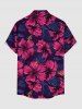Plus Size Hibiscus Flower Print Buttons Pocket Hawaii Shirt For Men - Rouge Rose 3XL