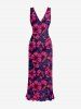 Hibiscus Flower Print Hawaii Ruffles Split Surplice Dress -  
