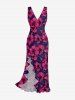 Hibiscus Flower Print Hawaii Ruffles Split Surplice Dress -  