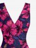 Hibiscus Flower Print Hawaii Ruffles Split Surplice Dress - Rouge Rose XXL