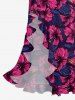 Hibiscus Flower Print Hawaii Ruffles Split Surplice Dress - Rouge Rose XXL