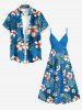 Plus Size Flower Tropical Leaf Print Surplice Hawaii Cami Dress - Bleu M