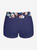 Flower Leaf Print Halter Ruched Boyleg Hawaii Tankini Swimsuit -  