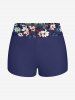 Flower Leaf Print Halter Ruched Boyleg Hawaii Tankini Swimsuit -  
