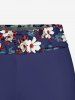 Flower Leaf Print Halter Ruched Boyleg Hawaii Tankini Swimsuit -  