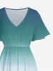 Robe midi trapèze grande taille à imprimé ombré tie-dye et poches fendues style hawaïen - Turquoise Foncée 1X