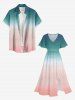 Robe midi trapèze grande taille à imprimé ombré tie-dye et poches fendues style hawaïen - Turquoise Foncée 1X
