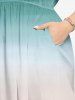Plus Size Dip Dye Ombre Print Hawaii Split Pocket A Line Midi Dress - Turquoise Foncée 2X