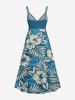 Plus Size Tropical Leaf Hibiscus Flower Print Hawaii Surplice A Line Cami Dress -  
