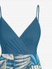 Plus Size Tropical Leaf Hibiscus Flower Print Hawaii Surplice A Line Cami Dress -  