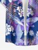 Chemise hawaïenne grande taille pour homme, à imprimé tropical fleurs, feuilles et oiseaux, avec boutons et poche. - Pourpre  2XL