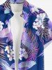 Chemise hawaïenne grande taille pour homme, à imprimé tropical fleurs, feuilles et oiseaux, avec boutons et poche. - Pourpre  2XL