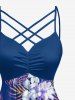 Robe hawaïenne grande taille à imprimé tropical floral, feuilles et oiseaux, froncée et à bretelles croisées. - Pourpre  4X