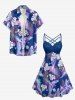 Robe hawaïenne grande taille à imprimé tropical floral, feuilles et oiseaux, froncée et à bretelles croisées. - Pourpre  4X