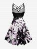 Robe hawaïenne grande taille à imprimé floral et feuilles, froncée et bretelles croisées. - Noir 3X