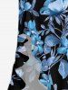 Flower Leaf Branch Print Hawaii Ruffles Split Dress -  