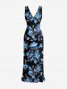 Flower Leaf Branch Print Hawaii Ruffles Split Dress -  