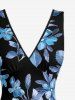 Flower Leaf Branch Print Hawaii Ruffles Split Dress -  