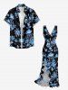 Flower Leaf Branch Print Hawaii Ruffles Split Dress -  