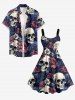 Robe hawaïenne grande taille à imprimé fleurs et crânes - Bleu profond 3X