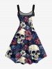 Robe hawaïenne grande taille à imprimé fleurs et crânes - Bleu profond 3X