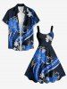 Hibiscus Flower Ethnic Graphic Curve Print Hawaii A Line Dress -  