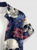 Chemise hawaïenne à imprimé fleurs et crânes, grande taille, poche boutonnée, pour hommes - Bleu profond 2XL