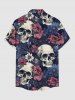 Chemise hawaïenne à imprimé fleurs et crânes, grande taille, poche boutonnée, pour hommes - Bleu profond 2XL