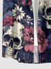 Chemise hawaïenne à imprimé fleurs et crânes, grande taille, poche boutonnée, pour hommes - Bleu profond 2XL