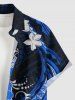 Chemise hawaïenne à poches boutons, imprimé ethnique à fleurs d'hibiscus, grande taille, pour homme - Bleu profond 4XL