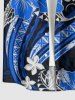 Chemise hawaïenne à poches boutons, imprimé ethnique à fleurs d'hibiscus, grande taille, pour homme - Bleu profond 4XL