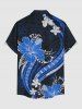 Chemise hawaïenne à poches boutons, imprimé ethnique à fleurs d'hibiscus, grande taille, pour homme - Bleu profond 4XL