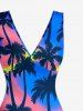 Coconut Tree Ombre Print Hawaii Ruffles Split Dress -  