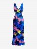 Coconut Tree Ombre Print Hawaii Ruffles Split Dress -  