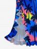 Coconut Tree Ombre Print Hawaii Ruffles Split Dress -  