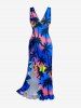 Coconut Tree Ombre Print Hawaii Ruffles Split Dress -  