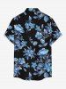 Chemise hawaïenne à imprimé floral, feuilles et branches, grande taille, avec poche boutonnée, pour hommes - Bleu Toile de Jean S