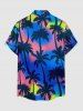 Chemise hawaïenne à poches boutons, imprimé ombré cocotier, grande taille, pour hommes - Bleu 6XL