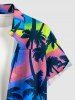 Chemise hawaïenne à poches boutons, imprimé ombré cocotier, grande taille, pour hommes - Bleu 6XL
