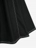 Robe trapèze grande taille unie avec surpiqûres, boutons, poches croisées et ceinture amovible - Noir 2X | US 18-20