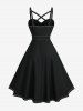 Robe trapèze grande taille unie avec surpiqûres, boutons, poches croisées et ceinture amovible - Noir 2X | US 18-20
