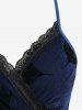 Robe camisole portefeuille ligne A à étages, flocage fleuri, bord dentelle, grande taille - Bleu profond 2X | US 18-20