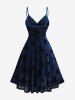 Robe camisole portefeuille ligne A à étages, flocage fleuri, bord dentelle, grande taille - Bleu profond 2X | US 18-20