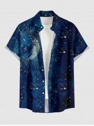 Chemise hawaïenne grande taille pour homme, imprimée galaxie, lune et étoiles, avec boutons et poche. - Bleu profond 2XL