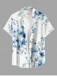 Chemise hawaïenne grande taille pour homme, à imprimé floral et branches, boutons et poche. - Bleu clair 2XL