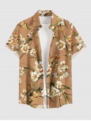 Chemise hawaïenne grande taille à imprimé floral et feuilles, boutons et poche pour homme - Brun Légère 2XL