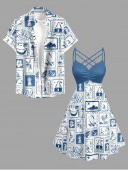Coconut Tree Pineapple Flower Seascape Scarf Print Matching Hawaii Beach Outfit For Couples -  