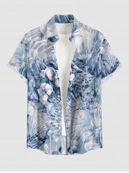 Flower Tropical Leaf Print Buttons Pocket Hawaii Shirt For Men -  