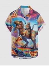 Chemise hawaïenne grande taille pour homme, imprimé dinosaure pizza arc-en-ciel, boutons et poche. - Pourpre  2XL