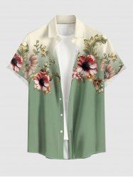 Chemise hawaïenne à imprimé ombré de fleurs et de feuilles, grande taille, avec poche boutonnée, pour hommes - Vert clair 2XL